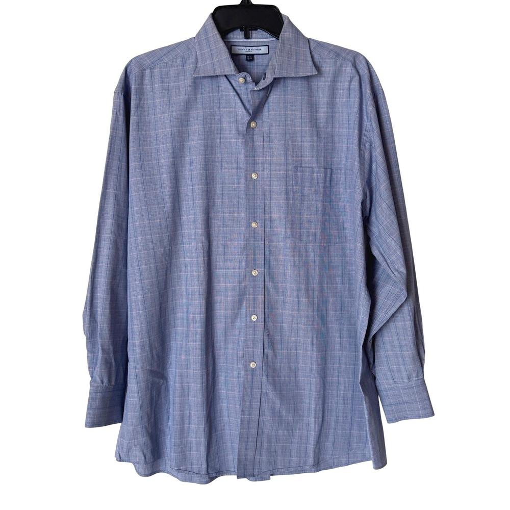Tommy Hilfiger Mens16.5 32-33 Plaid Regular Fit Cotton Button Down Shirt
